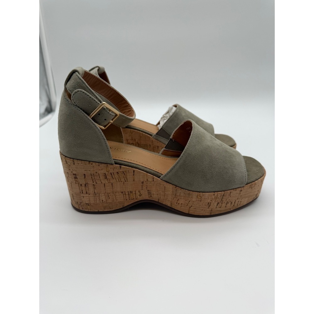 Lisa Vicky Laud-V Light‎ Grey Suede Cork Platform Wedge Sandals Size 7M